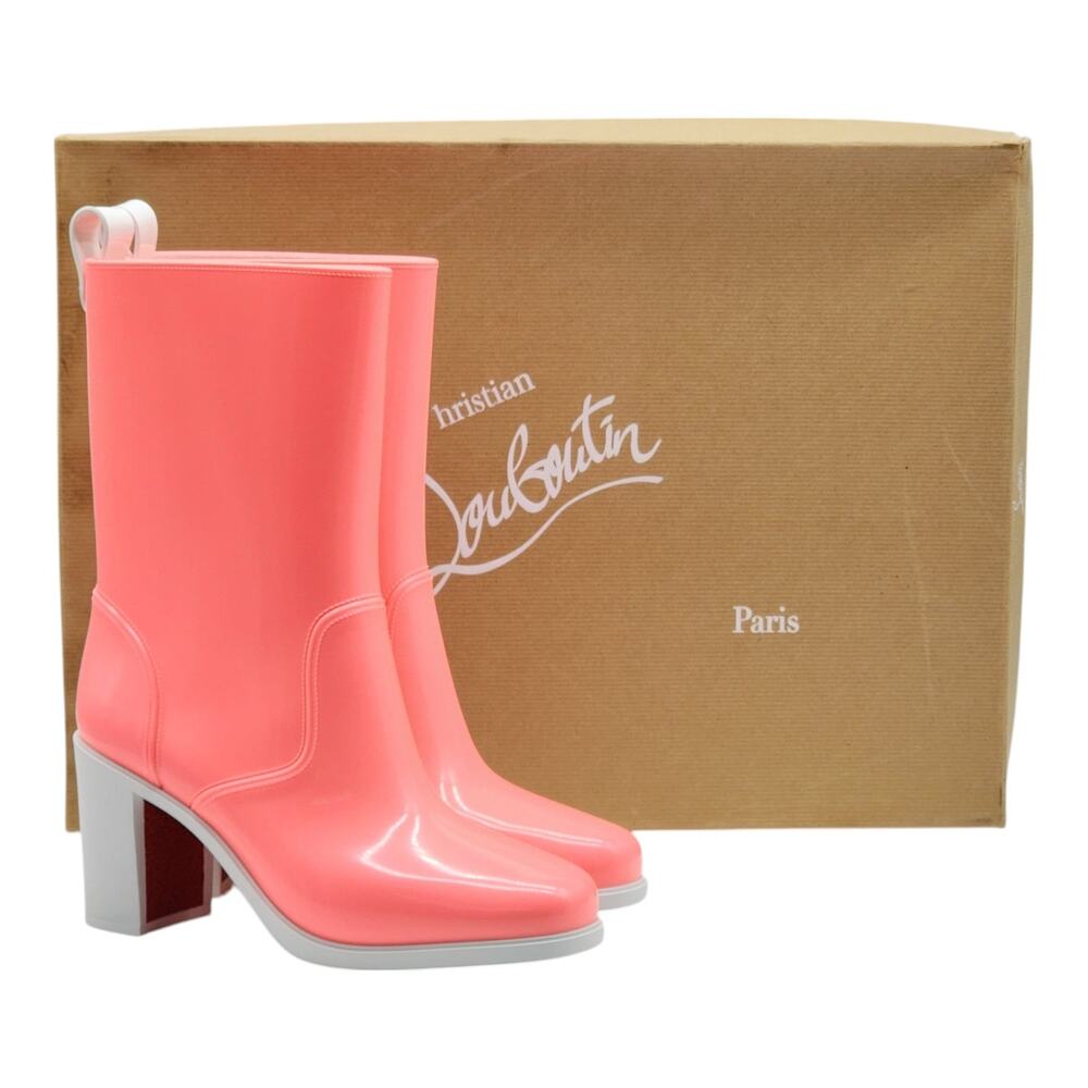 Christian Louboutin Loubirain Rubber Rain Boots  Pink EU 37 US 7 - NWB $700